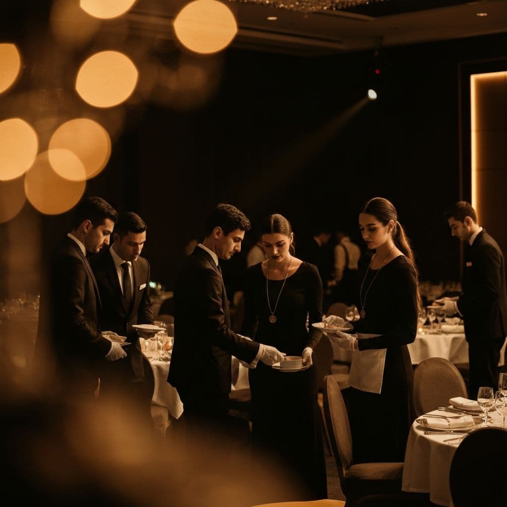 Elegancka sala bankietowa przygotowana do obsługi gości